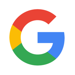 Google logo with multicolored G on black.